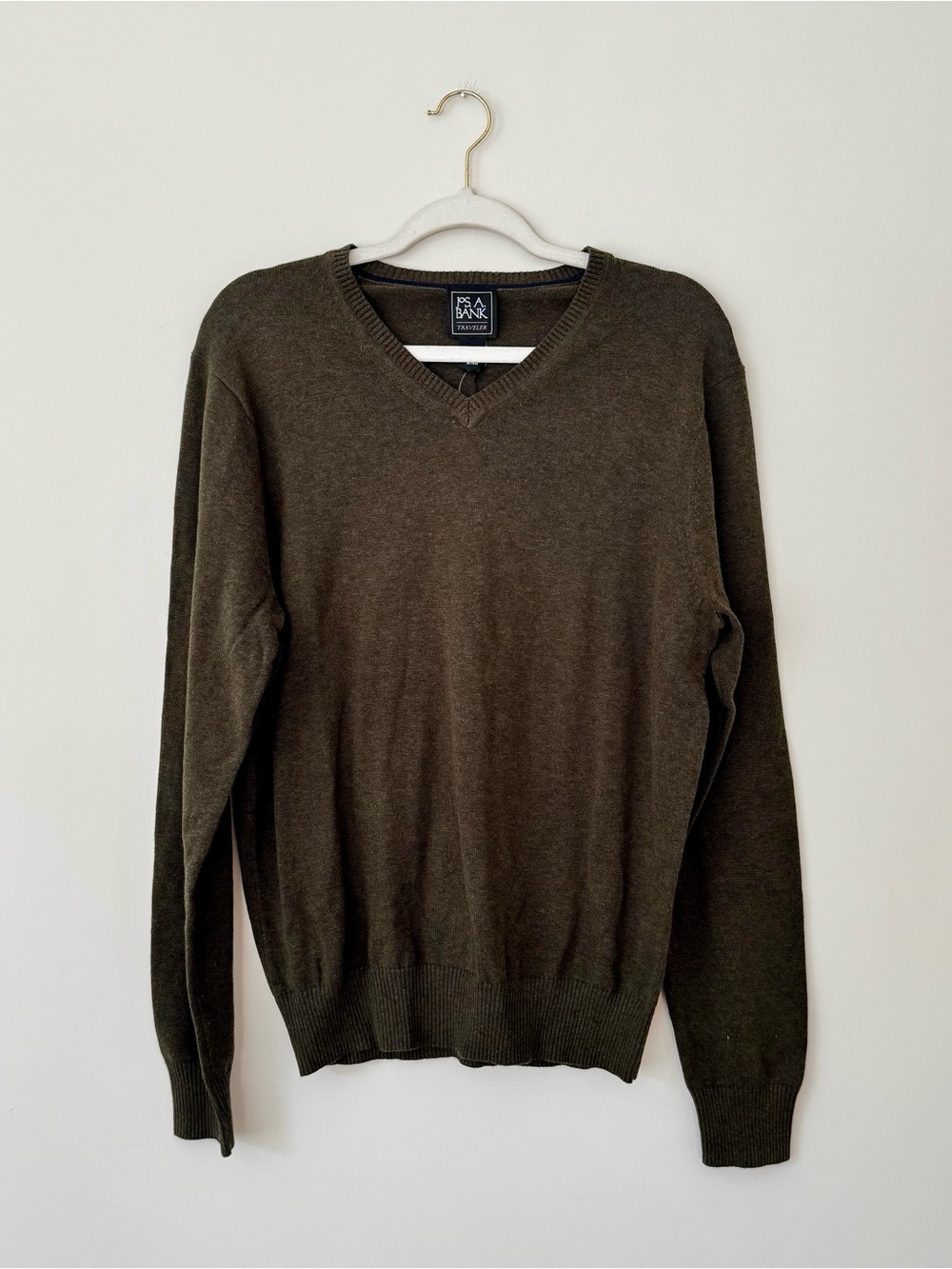 NWT Jos A. Bank Traveler Tailored Fit Pima Cotton V Neck Sweater, Dark Green – M